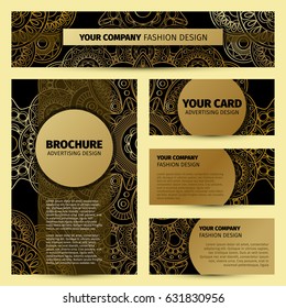 Corporate identity design with gold mandala pattern, vector illustration