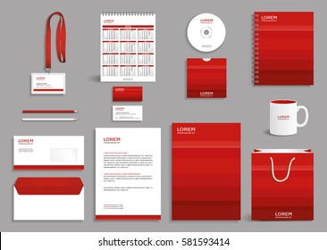 Corporate Identity Design Mock-up With Red Striped Background