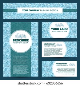 Corporate identity design with ocean waves pattern, vector illustration