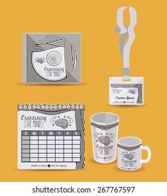 Corporate identity design over orange background, vector illustration