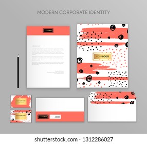 Corporate Identity Design Stationery Mockup Vector Megapack Set. Trendy Living Coral