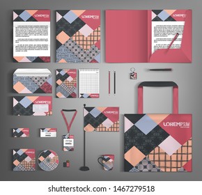 Corporate identity design template with abstract pattern scrapbooking. Business stationery set.