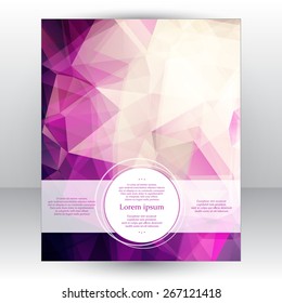 Corporate identity design template with abstract geometric background with romantic pink, purple and violet transparent triangles.