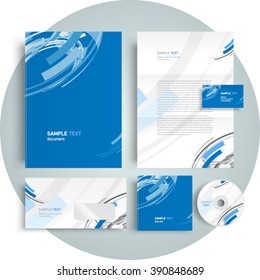 Corporate identity design template abstract curves blue and grey