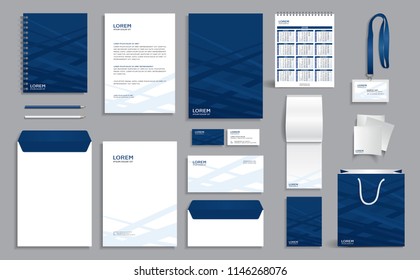 Corporate identity design template with blue abstract geometric background