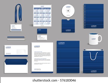 Corporate identity design template with blue striped background