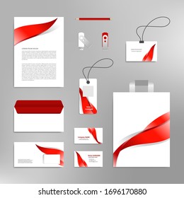 Corporate identity design template, business stationery mockup for company branding, red