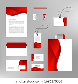 Corporate identity design template, business stationery mockup for company branding, red