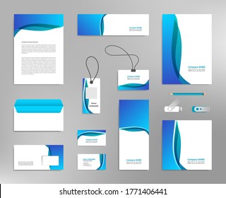 Corporate identity design template, business stationery mockup for company branding, blue