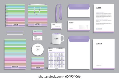 Corporate identity design template with colored stripes pattern