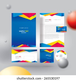 Corporate identity design template colorful polygonal abstract triangles set