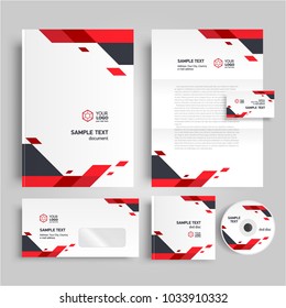 Corporate identity design template geometric theme red color