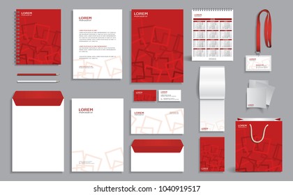 Plantilla de diseño de identidad corporativa con patrón geométrico rojo