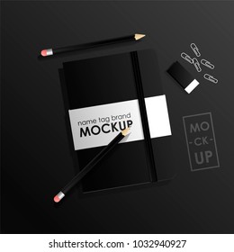 Corporate identity design template set. Mock-up package notebook and pecil. Vector concept realistic