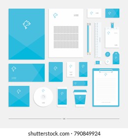 Corporate identity with a dolphin sign. Stationery set.