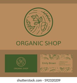 Corporate identity for a health food store or natural cosmetics. Logo and linear style card