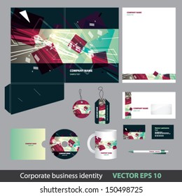 Corporate identity kit or business kit with abstract explosion effect for your business includes Folder, CD Cover, Business Card, Envelope, Letter Head Designs, Labels, Mug, Pen in EPS 10 format. 