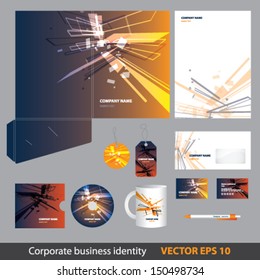 Corporate identity kit or business kit with abstract explosion effect for your business includes Folder, CD Cover, Business Card, Envelope, Letter Head Designs, Labels, Mug, Pen in EPS 10 format. 