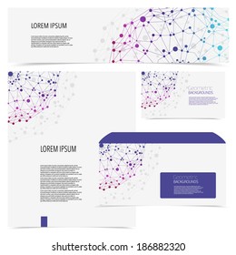Corporate identity kit or business kit with artistic, Abstract backgrounds of geometric shapes.Vector company style for brandbook and guideline. Identity Design Template. Card, banners, envelope.