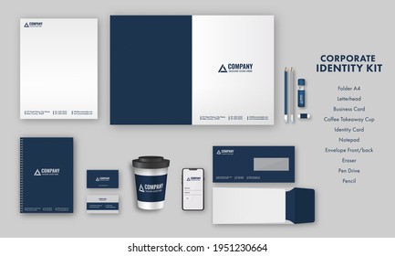 Corporate Identity Kit Including Folder A4, Letterhead, Envelope, Notepad, Visiting Card, Disposable Cup And Smartphone Etc.