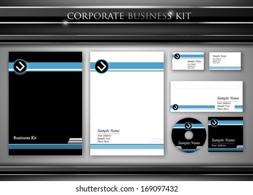 Corporate identity kit or professional business. Includes CD Cover, Business Card, Envelope and Letter Head Designs. Vector