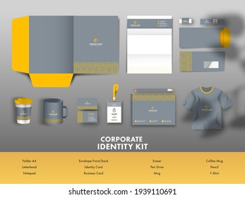 La Identidad Corporativa Comparte La Presentación Sobre El Fondo Gris Y Amarillo.