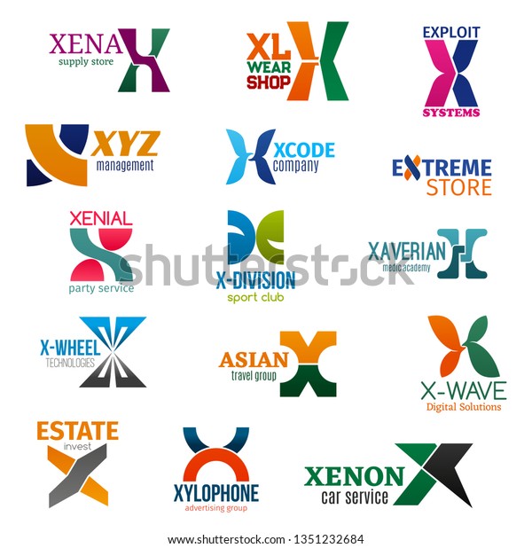 Corporate identity letter X business icons.\
Vector supply and fashion, technology and management, store and\
entertainment. Sport and medicine, travel and estate, advertising\
and transport\
isolated