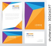 Corporate identity letterhead and business card mockup template with abstract multicolored geometric pattern design