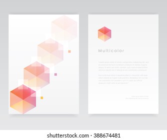 Corporate identity letterhead template and brochure cover mockup in minimal geometric design with polygonal shapes pattern 