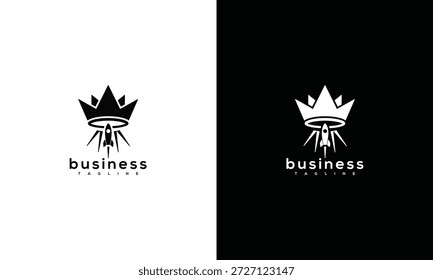 Diseño Corporativa del logotipo de la identidad que presenta la corona y los Elementos del negocio en fondos contrastantes desde un punto de vista directo