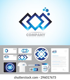 Corporate identity logo icon template of promotional materials business card blue abstract rhombus square corporate business