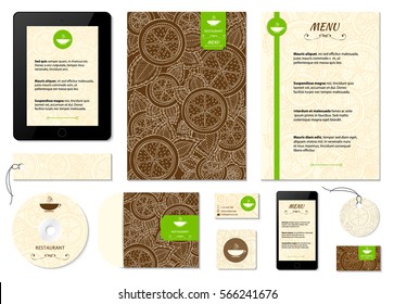 Corporate identity. Menu and Business cards for cafe and restaurant. Coffee and tea concept design. - stock vector