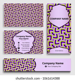 Corporate identity mock-up of banner, business and invitation cards of violet, yellow, green, and blue shades. Professional branding design kit. Stationery set