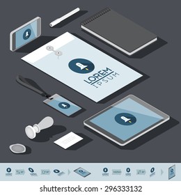 Corporate identity mock-up template. Flat isometric design. Vector illustration.