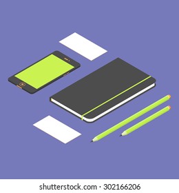Corporate identity mockup template. Flat isometric design. Vector illustration.