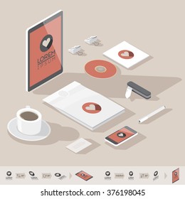 Corporate identity mock-up template. Flat isometric design. Vector illustration.