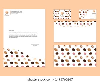 Corporate identity modern vector design set for dessert shop, letterhead, business card, envelope template design.