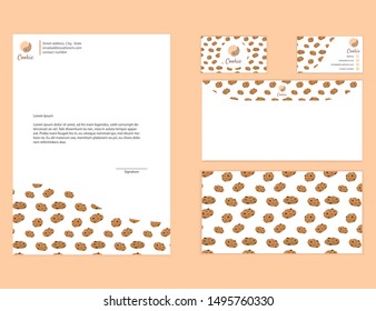 Corporate identity modern vector design set for dessert shop, letterhead, business card, envelope template design.