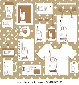  Corporate identity with pointing finger, vector set on polka dot pattern