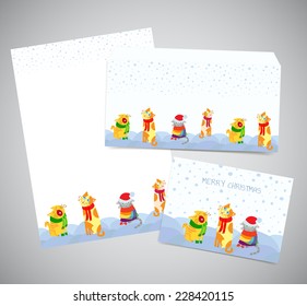 Corporate identity or postal set - Christmas design print templates of letter-paper page, envelope and postcard