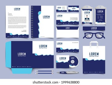 Corporate identity premium branding design. Stationery mockup vector megapack set. Template folder and A4 letter, visiting card and envelope. Vector design objects for presentation company style.