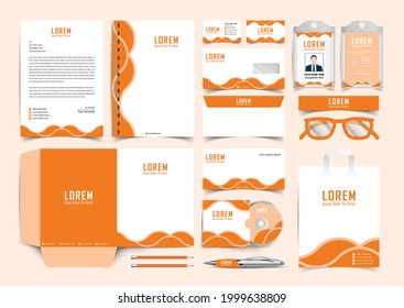 Corporate identity premium branding design. Stationery mockup vector megapack set. Template folder and A4 letter, visiting card and envelope. Vector design objects for presentation company style.