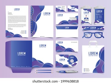 Corporate identity premium branding design. Stationery mockup vector megapack set. Template folder and A4 letter, visiting card and envelope. Vector design objects for presentation company style.