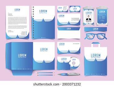 Corporate identity premium branding design. Stationery mockup vector megapack set. Template for business or finance company. Folder and A4 letterhead, visiting card and envelope design.