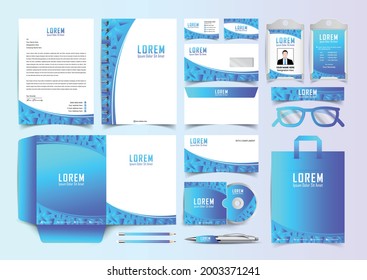 Corporate identity premium branding design. Stationery mockup vector megapack set. Template for business or finance company. Folder and A4 letterhead, visiting card and envelope design.