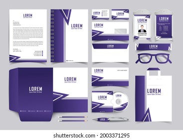 Corporate identity premium branding design. Stationery mockup vector megapack set. Template for business or finance company. Folder and A4 letterhead, visiting card and envelope design.
