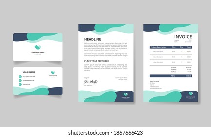 Corporate Identity Print Template Set of Invoice, letterhead and Business card. Branding design. Business stationery background design vector collection.