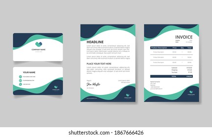 Corporate Identity Print Template Set of Invoice, letterhead and Business card. Branding design. Business stationery background design vector collection.