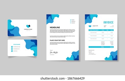 Corporate Identity Print Template Set of Invoice, letterhead and Business card. Branding design. Business stationery background design vector collection.