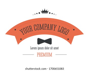 Corporate identity in retro style, business logo design with gentleman bowtie isolated icon vector. Vintage insignia or logotype, company name placement. Label and badge, branding object with ribbon